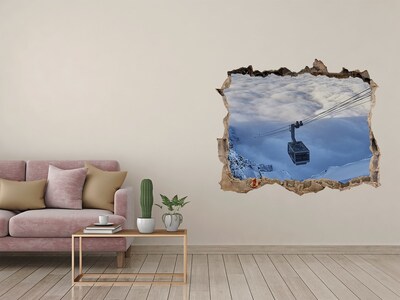 Wandsticker 3D gat met uitzicht Kabelbaan hoog boven de wolken