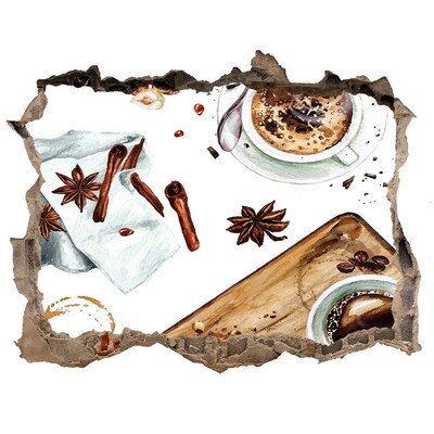 Zelfklevende muursticker 3D gat Koffiehoekje met kruiden