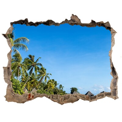 Zelfklevende 3D wandsticker illusie Tropisch strand met palmbomen