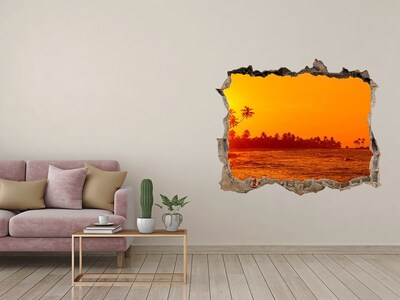 Zelfklevende muursticker 3D gat Zonsondergang boven de zee