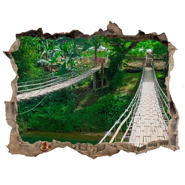 Zelfklevende 3D wandsticker illusie Groene brug in de jungle
