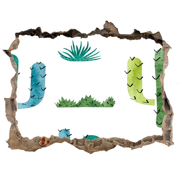 Zelfklevende 3D wandsticker illusie Groen landschap met cactussen