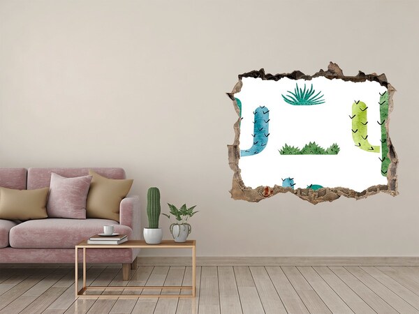 Zelfklevende 3D wandsticker illusie Groen landschap met cactussen