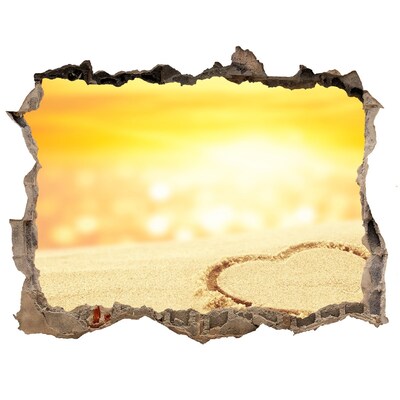 Zelfklevende muursticker 3D gat Goudkleurig strand met een hart