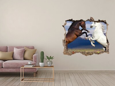 Zelfklevende 3D wandsticker illusie Paarden die over de muur springen