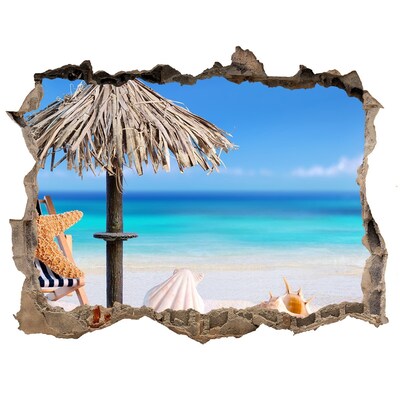 Wandsticker 3D doorkijk Caribisch strand met schelpen