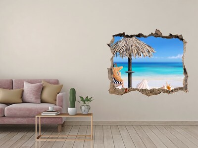 Wandsticker 3D doorkijk Caribisch strand met schelpen