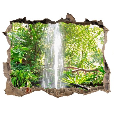 Zelfklevende 3D wandsticker illusie Tropische waterval in de jungle