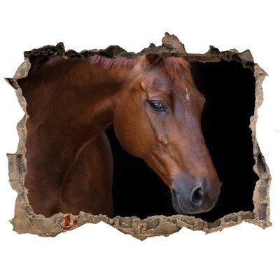 Wandsticker 3D gat met uitzicht Een paard in een kapotte muur