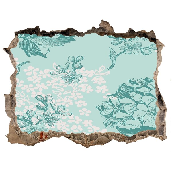 Zelfklevende 3D wandsticker illusie Hole in the Wall Bloemenmuurschildering