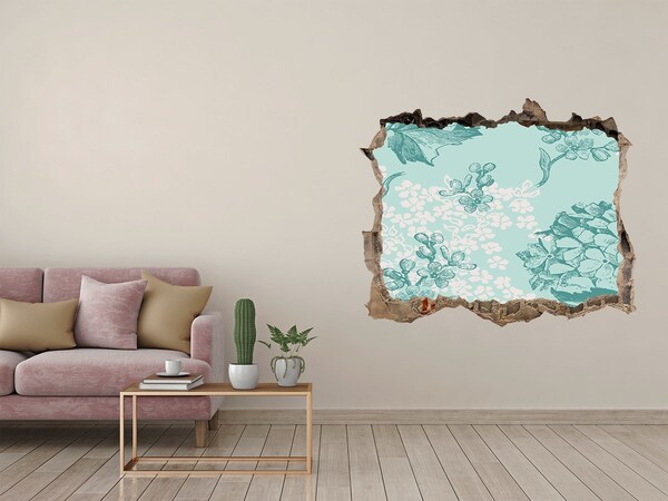 Zelfklevende 3D wandsticker illusie Hole in the Wall Bloemenmuurschildering