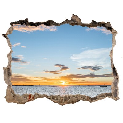 Zelfklevende muursticker 3D gat Zonsondergang boven de zee