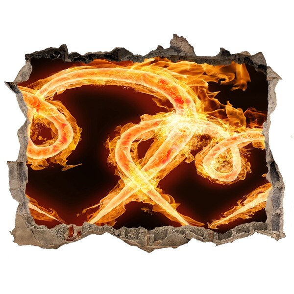 Zelfklevende 3D wandsticker illusie Brandende slangen in het vuur