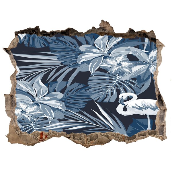 Wandsticker 3D doorkijk Tropisch paradijs met flamingo's