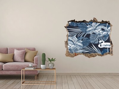 Wandsticker 3D doorkijk Tropisch paradijs met flamingo's