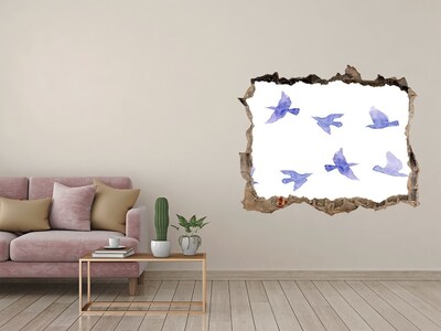 Wandsticker 3D doorkijk Hemel met vogels in een gat in de muur
