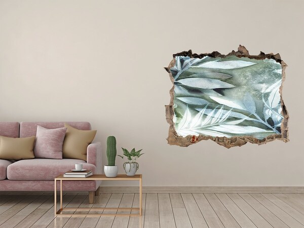 Zelfklevende muursticker 3D gat Een groene oase in een gat in de muur.