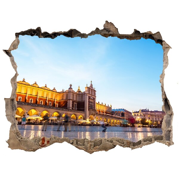 Zelfklevende 3D wandsticker illusie Krakau bij zonsondergang