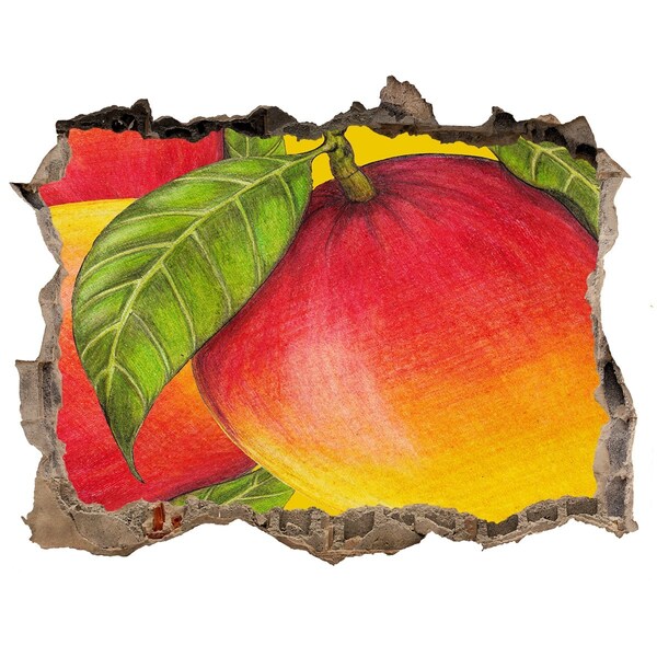 Zelfklevende 3D wandsticker illusie Sappige mango in het gat in de muur