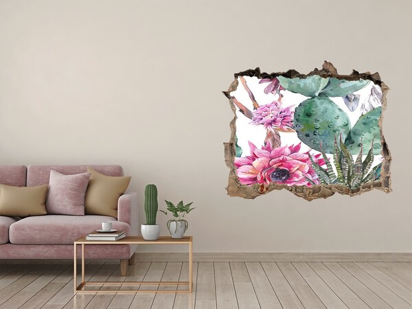 Wandsticker 3D gat met uitzicht Een bloemenparadijs achter de muur