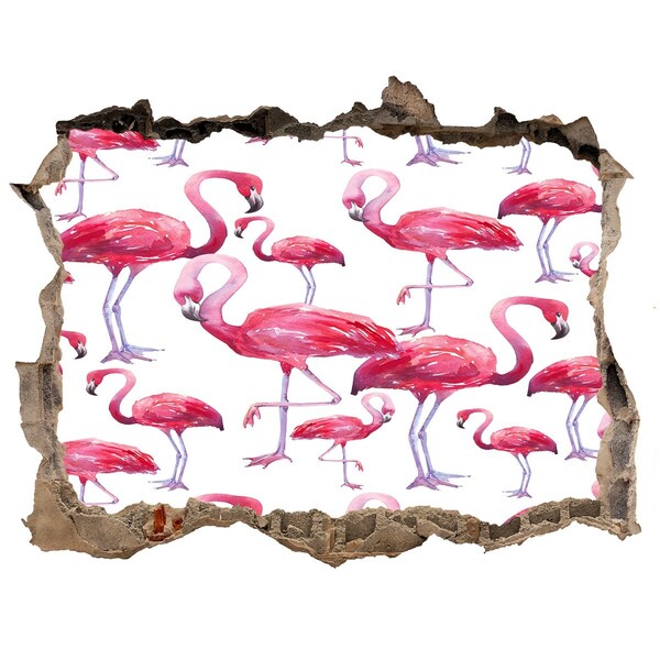 Zelfklevende 3D wandsticker illusie Roze flamingo's in een tropische stijl