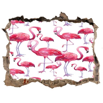 Zelfklevende 3D wandsticker illusie Roze flamingo's in een tropische stijl