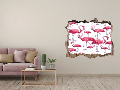 Zelfklevende 3D wandsticker illusie Roze flamingo's in een tropische stijl