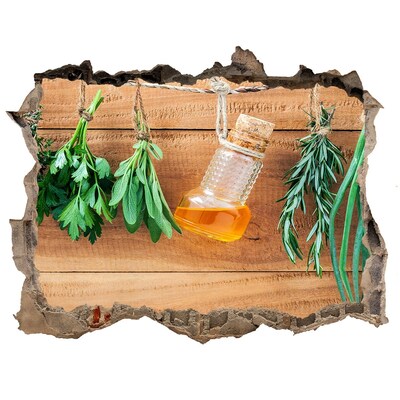 Wandsticker 3D doorkijk Kruidenolie in een rustieke omgeving