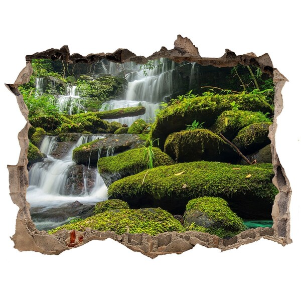 Wandsticker 3D doorkijk Groene oase met waterval