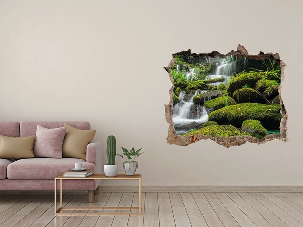 Wandsticker 3D doorkijk Groene oase met waterval