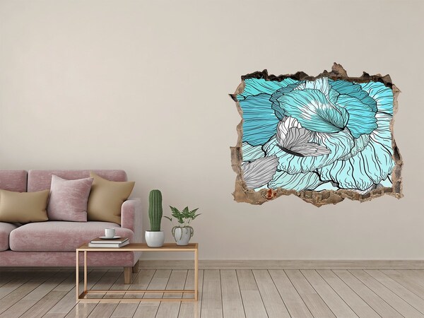 Wandsticker 3D gat met uitzicht Een bloemenparadijs in beton.