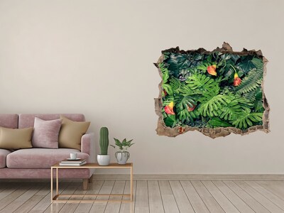 Wandsticker 3D doorkijk Tropische tuin achter de muur