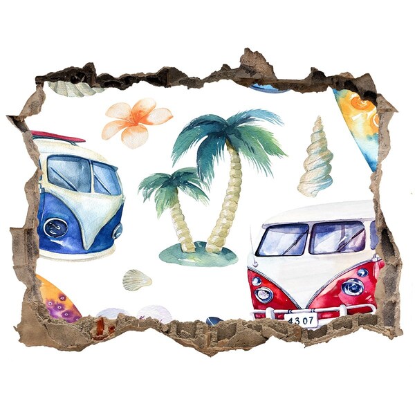Zelfklevende 3D wandsticker illusie Retro Caribische vakantie