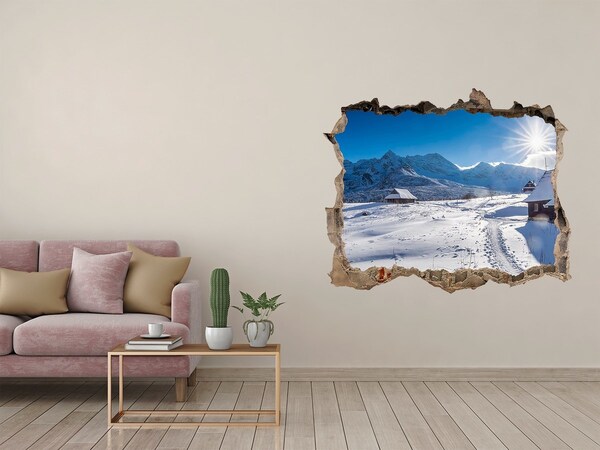 Zelfklevende muursticker 3D gat Winters berglandschap