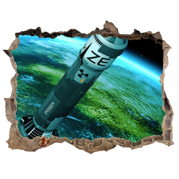 Wandsticker 3D doorkijk Raket in de ruimte