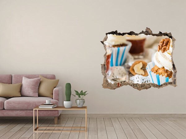 Zelfklevende 3D wandsticker illusie Een waar paradijs met cupcakes