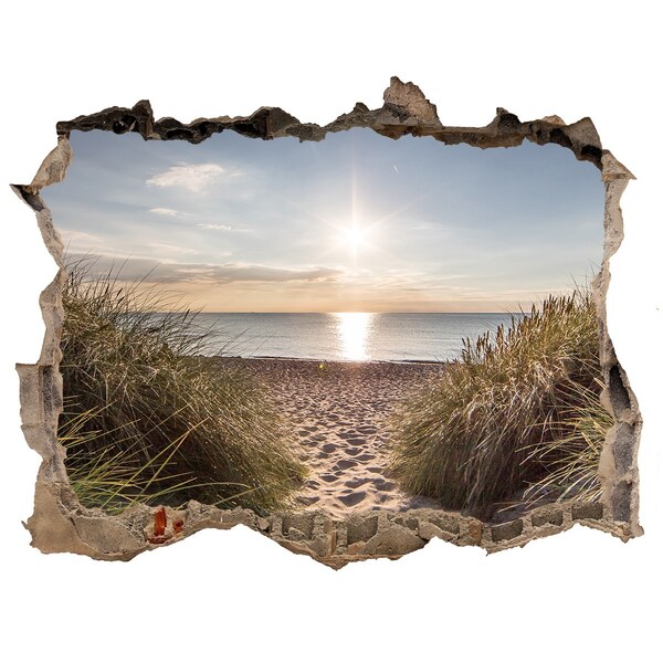 Wandsticker 3D doorkijk Zonsondergang boven het strand