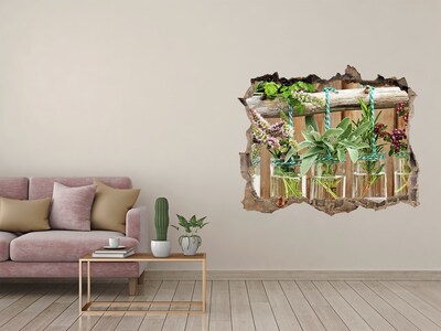Zelfklevende 3D wandsticker illusie Kruidentuin in potten