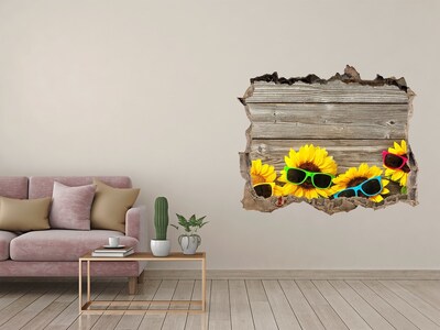 Zelfklevende 3D wandsticker illusie Zonnebloemen met zonnebrillen
