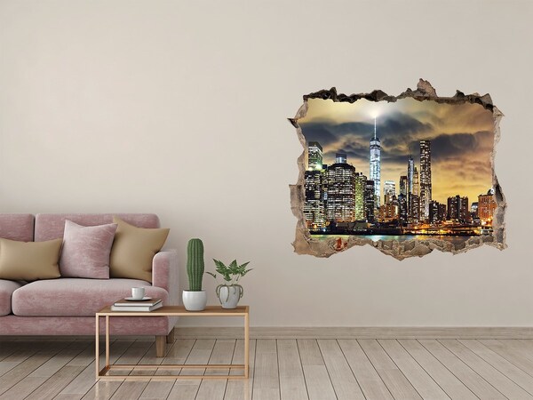 Wandsticker 3D doorkijk De skyline van New York 's nachts