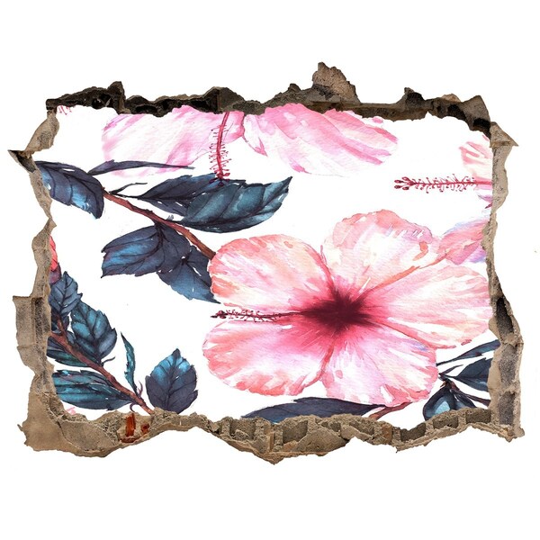 Wandsticker 3D gat met uitzicht Een bloemenparadijs achter de muur.