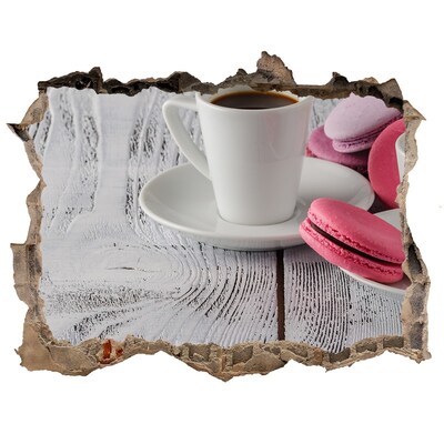 Zelfklevende 3D wandsticker illusie Koffieparadijs met macarons
