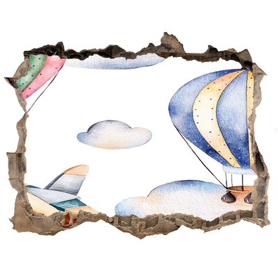 Wandsticker 3D doorkijk Ballonvaart boven de wolken