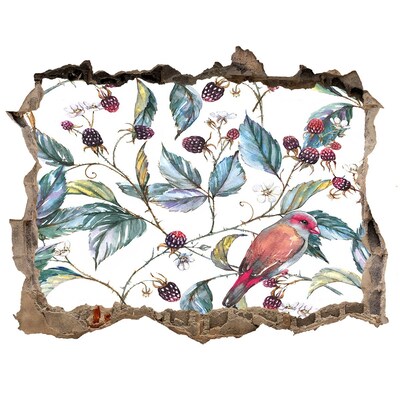 Zelfklevende 3D wandsticker illusie Een vogel tussen de bramen