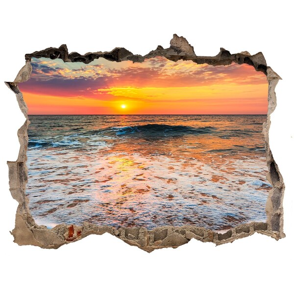 Wandsticker 3D gat met uitzicht Zonsondergang boven de zee