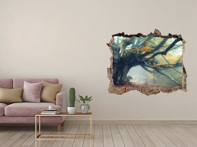 Wandsticker 3D doorkijk Het betoverde bos in zijn herfstkleed