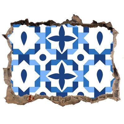 Wandsticker 3D gat met uitzicht Blauwe patronen op de muur