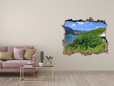 Zelfklevende 3D wandsticker illusie Berglandschap met een meer