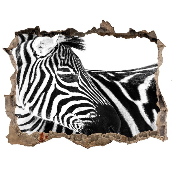 Zelfklevende 3D wandsticker illusie Zebra in een gat in de muur