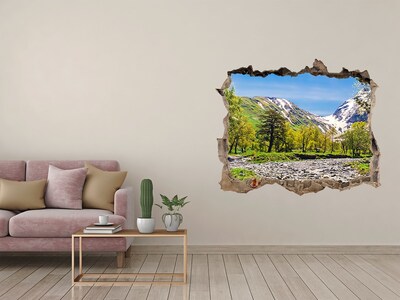 Wandsticker 3D doorkijk Berglandschap met een rivier